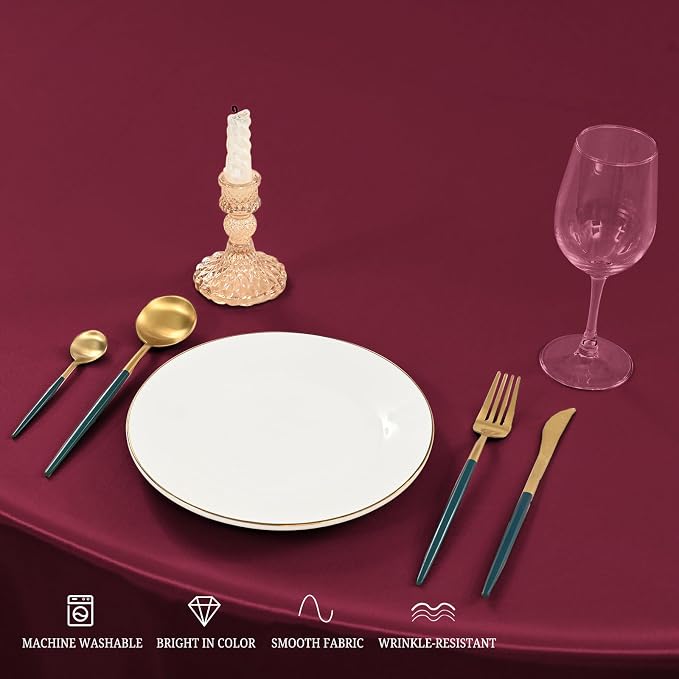12 Pack 120 Inch Round Satin Tablecloth, Burgundy - Image 4