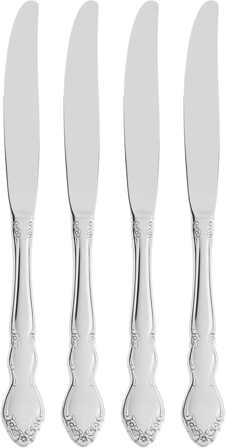 Oneida Dover Fine Flatware Dinner Knives, Set of 4 , 18/10 Stainless Steel, Silverware Set, Dishwasher Safe