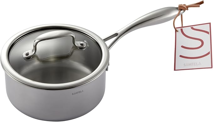 1.3 Quart Stainless Steel Saucepan with Glass Lid by SANFELA