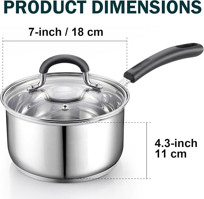 Cook N Home Professional 3 Quart Stainless Steel Saucepan with Lid, Kitchen Induction Cooking Sauce Pot Pan, Stay-Cool Silicone Handle, Dishwasher Safe - Image 2