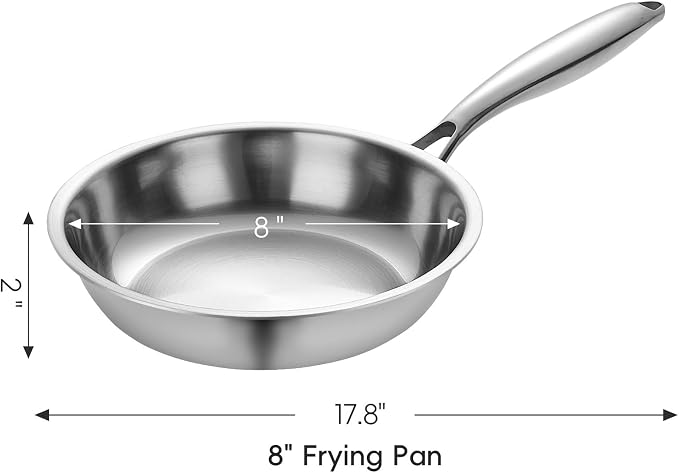 SuperCook Tri-Ply Clad Stainless Steel Frying Pan 8 Inch, Stainless Clad Frying Pan, Skillet Pan, Non-Toxic, Multiclad, Induction Oven Compatible, Dishwasher Safe - Image 2