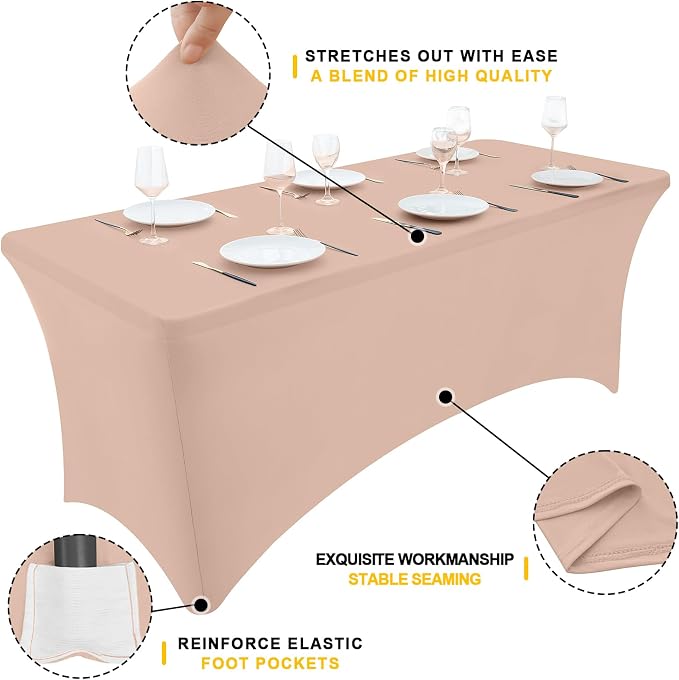 Smiry 2 Pack Spandex Table Cloth 8FT, Elastic Fitted Nude Tablecloth - Image 2