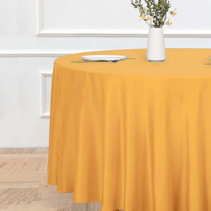 sancua Round Tablecloth, 120 Inch, Gold - Image 2