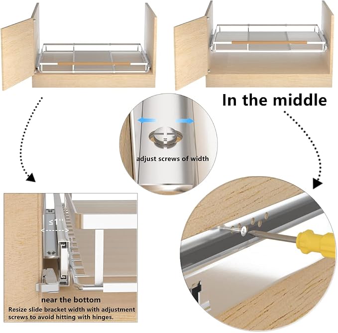 Expandable Pull Out Cabinet Drawer, Slide Out Shelves Heavy Duty Metal, Kitchen Pantry Under Sink Storage Roll Out Drawer for Pots, Pans, 22.4''Deep(3 Pack) - Image 3