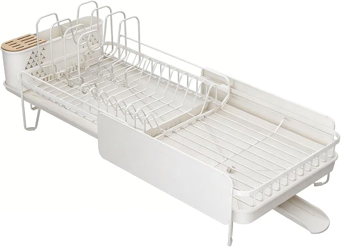 Large Expandable Dish Drying Rack for Kitchen Counter, 19.3-29.4 in, White by SNTD