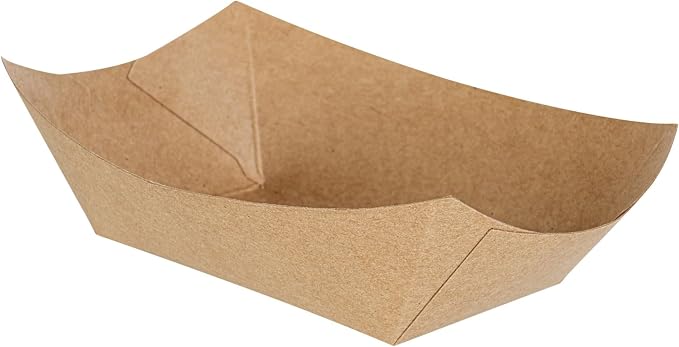Restaurantware-Bio Tek 6 Ounce Boat Paper Boats, 50 Disposable #40 Food Trays - PE Lining, Durable, Kraft Paper Food Baskets, For Concession Stands, Picnics, or Fairs, Stackable - Image 2