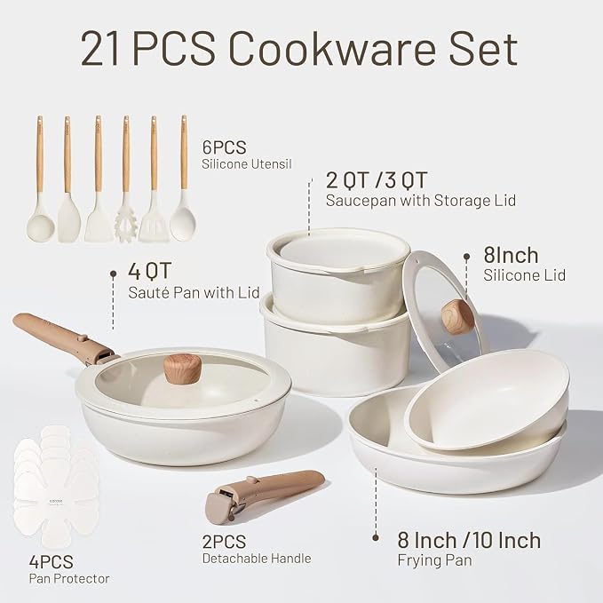 CAROTE 21pcs Pots and Pans Set Non Stick, Cookware Set Detachable Handle - Image 2