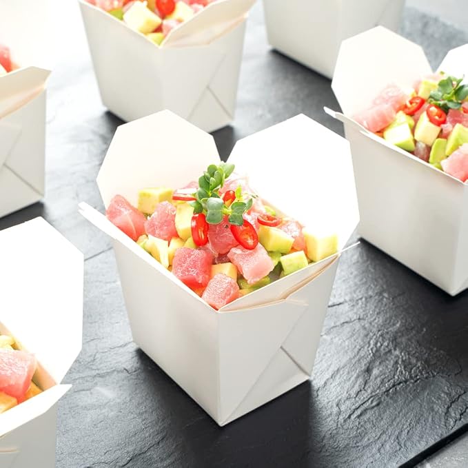 Restaurantware Chinese Take Out Boxes 200 Pack of 8 oz Grease-resistant Party Take Out Food Containers Disposable Stackable Asian Square White Paper To Go Boxes For Restaurants - Image 8