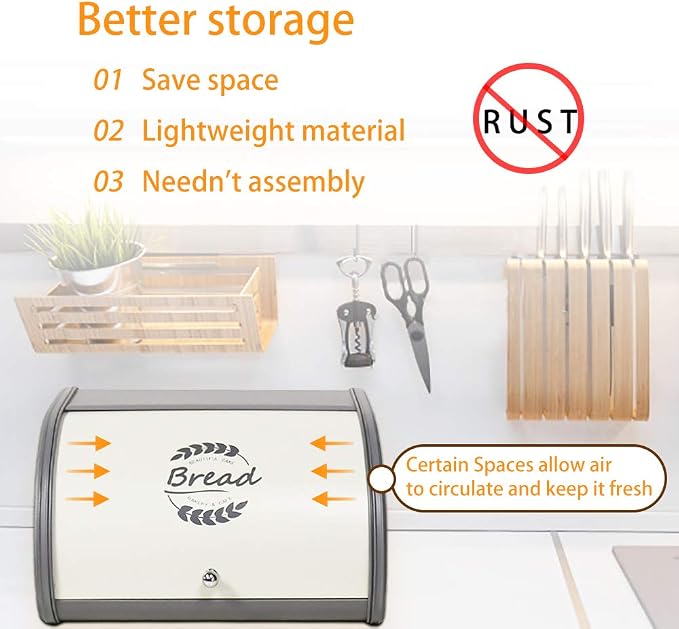 X458 Gray Bread Box Roll Top, Metal Bread Box for Kitchen Countertop, Large Space, Keeps Bakery Items Fresh Longer, Bread Bin for Kitchen Countertop, Breadbox to Store Cookies, Bagels, Muffins - Image 6