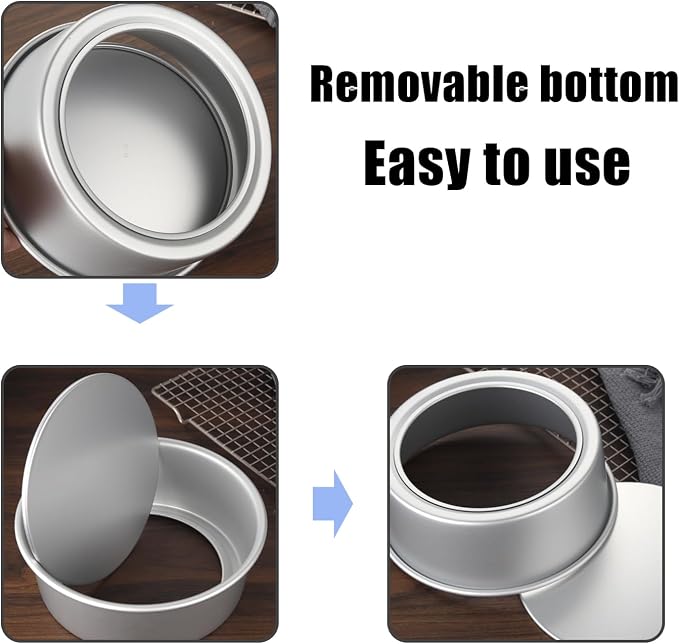 2 Pieces Round Cake Molds, 2 Pieces Silicone Brushes, Aluminum Cake Tins, Cake Baking Tins, Removable Bottom, DIY Baking Tools for Birthday Wedding Party Cakes - Image 4