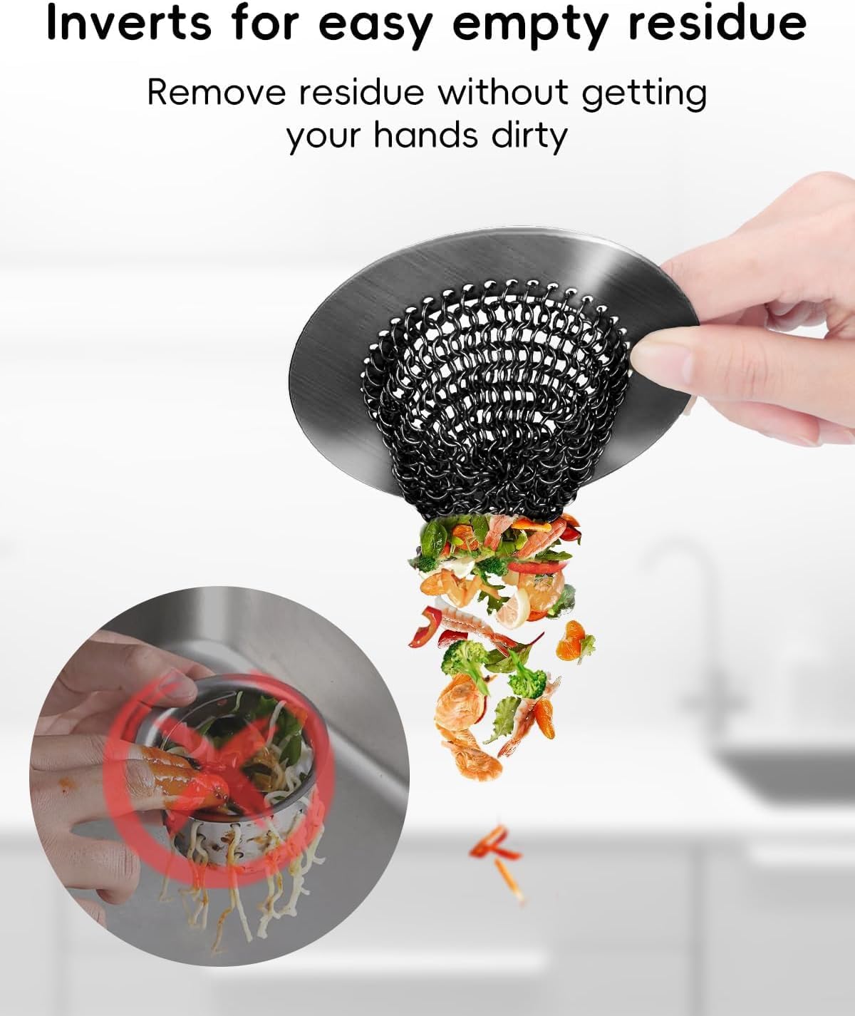 Black Kitchen Sink Strainer, Flippable Mesh Sink Strainer, 304 Stainless Steel Sink Screen, Easy Clean Large Basket Strainer, Anti-Clog Garbage Disposal Cover Fit for Standard Kitchen Drain