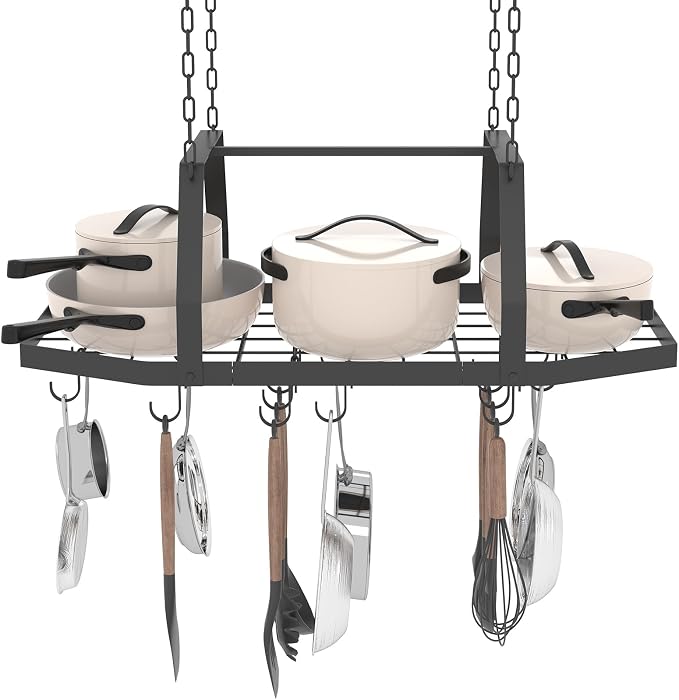 Hexagon Ceiling Pot Rack Hanging Pan Rack Hanging with 15 Hooks | 34" Metal Hanging Pots and Pans Ceiling Mount Organizer Rack, Pot and Pan Hangers for Kitchen Cookware Utensils - Image 2