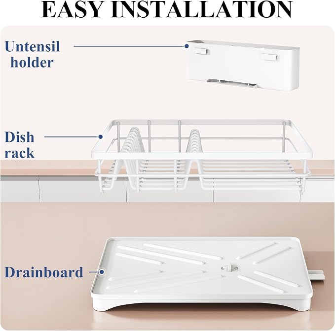 SNTD Dish Drying Rack for Kitchen Counter, 11.8" W x 16.7" L, White - Image 6