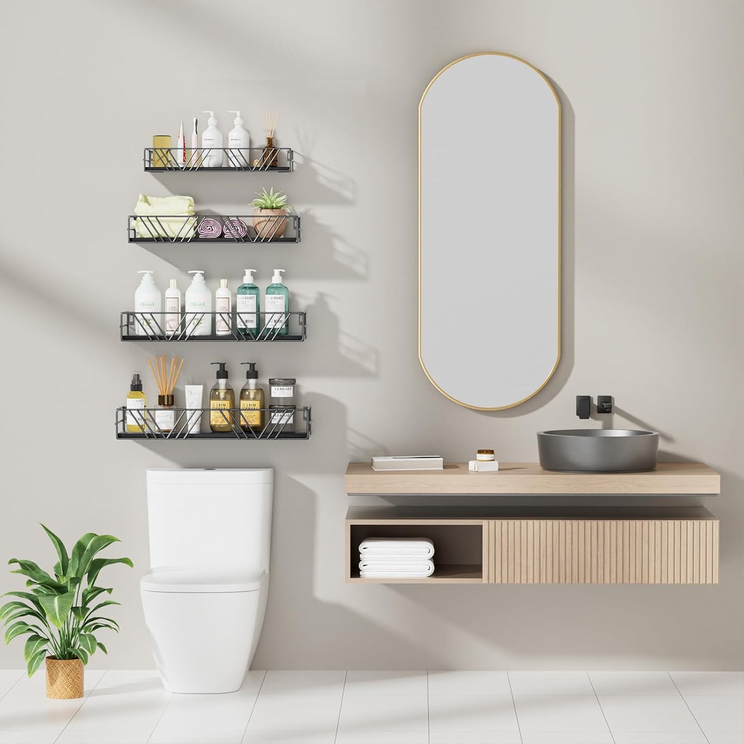 Floating Shelves for Wall Set of 4, Different Sizes Mounted Wood Floating Shelf, Wall Shelves for Living Room, Bedroom, Bathroom, Kitchen, Farmhouse Decor, Office