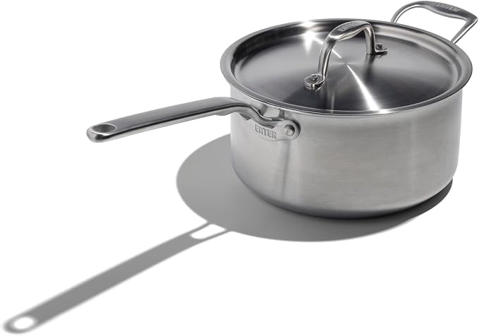 Heritage Steel x Eater 4 Quart Saucepan with Lid | Made in USA | 5-Ply Fully Clad Stainless Steel Pan | Stay Cool Handle Design | Induction Capable & Non-Toxic Cookware by HeritageSteel