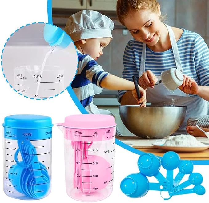 7 Piece Kitchen Measuring Tool, Plastic Measuring Cup Measuring Spoon with Scale Scale Set Plastic Measuring Cup Set Kitchen Tool, Nesting Measuring Cups Measuring Cups, for Cooking (30PCS Blue) - Image 4