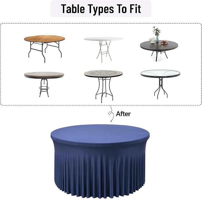 leegleri 6 Pack Spandex 72Inch Navy Blue Round Tablecloths, Stretchy 72inch Fitted 6FT Round Table Cloths, Wrinkle Free Skirt for Wedding Birthday Party Bridal Shower Banquet - Image 7