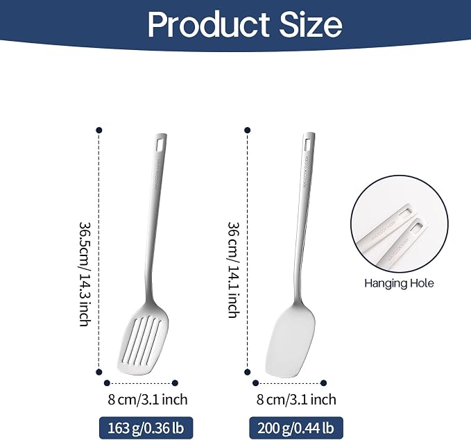 18/8 Stainless Steel Metal Spatula Wok Turner, 2 Pcs - Image 2