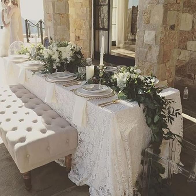 LuoluoHouse White Lace Tablecloth 6pcs Table Fabric 60x120 Inch for Rustic - Image 4