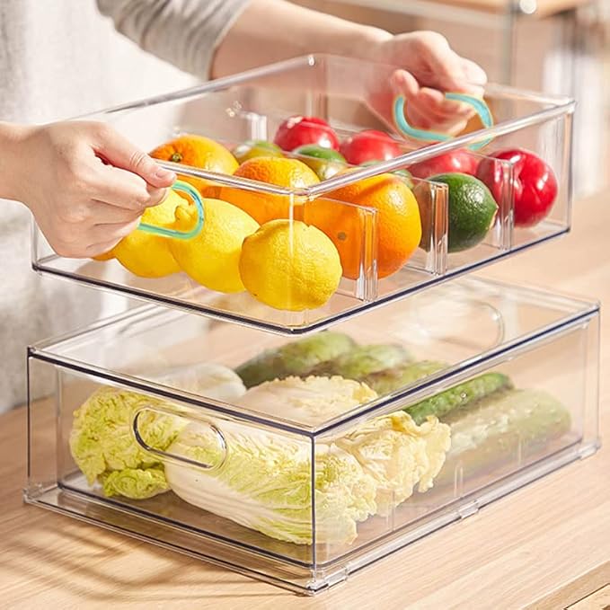 4Pack Stackable Refrigerator Organizer Bins Pull Out Drawer Large Vegetable Fruit Storage for Fridge Organizer Drawers with Handle Clear Food Storage Container Box for Kitchen Pantry Cabinet - Image 5