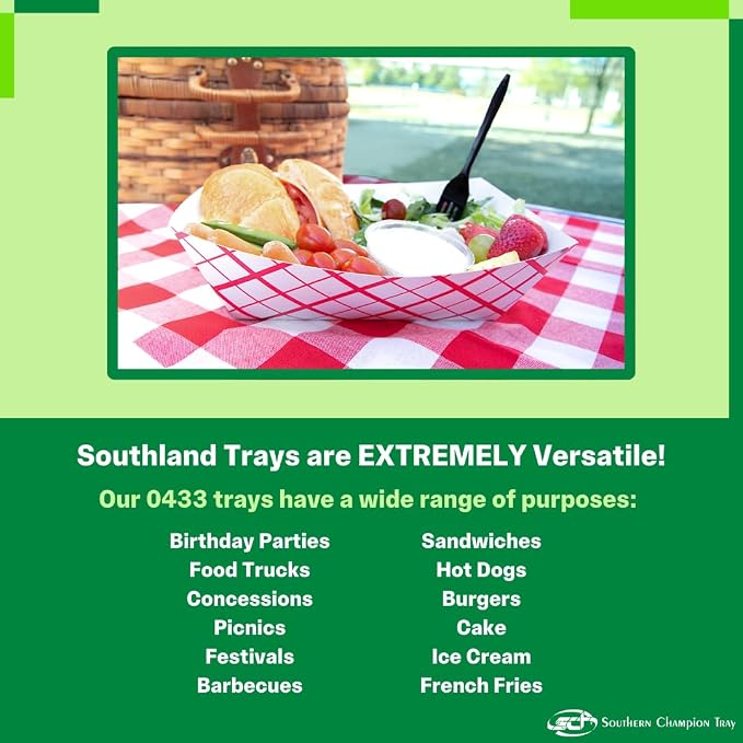 Southern Champion Tray 0433 #1000 Southland Paperboard Red Check Food Tray, 10 lb Capacity (Case of 250) - Image 4
