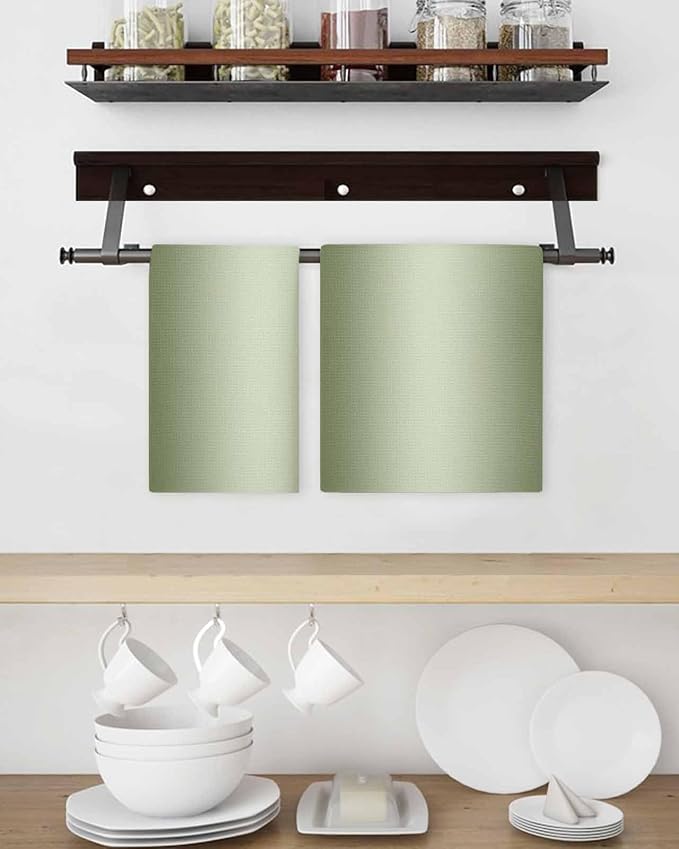 Gradient Sage Green Dish Towels Set, Waffle Weave Kitchen Towels Microfiber Towels Cleaning, Contemporary Minimalist Solid Color Soft Absorbent Dish Drying Towels Hand Towels 2 Pack 15.7x23.6 Inch - Image 3