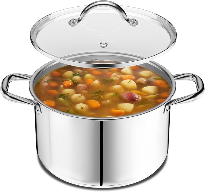 Stainless Steel Stockpot with Tempered Glass Lid 3 Quart, Durable 18/0 Stainless Steel, Impact-Bonded Base for Even Heating, Riveted Handles, Oven & All Stove Compatible, Safe Up To 500°F (260°C) - Image 9