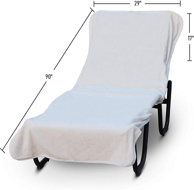 BC BARE COTTON Chaise Lounge Cover, Fitted Terry Cloth Turkish Cotton with Envelope Top, White, 90 x 29 Inches - Image 2