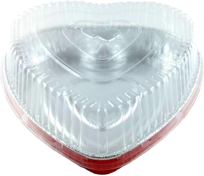 Handi-Foil Red Aluminum Heart Shaped Valentine Foil Cake Pan w/Clear Dome Lid (Pack of 20) by Handi-Foil
