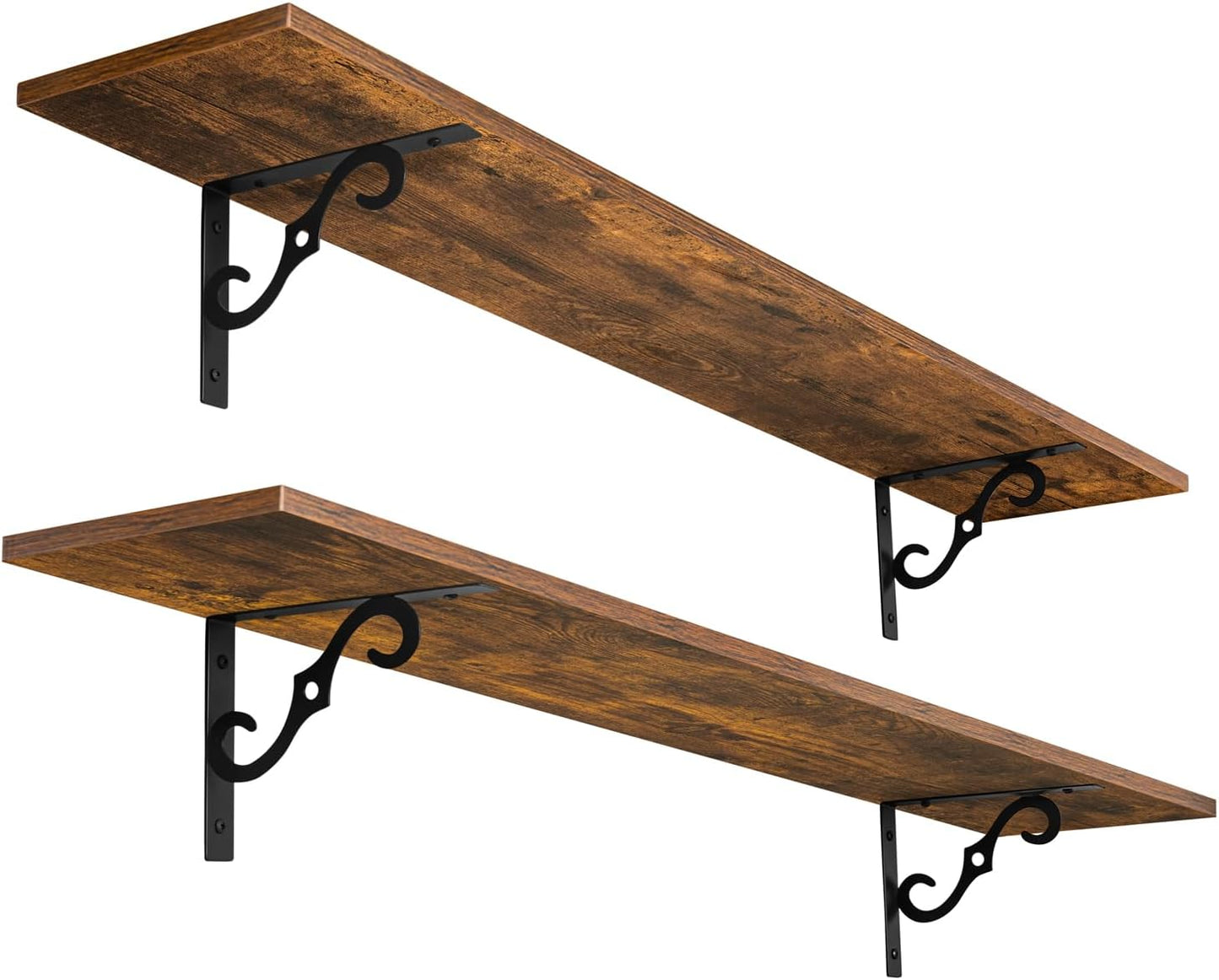 DINZI LVJ Long Wall Shelves, 47.3 Inch Large Floating Shelves Set of 2, Wide Display Shelf Wall Mounted with Brackets, Easy Hanging for Living Room, Toilet, Office, Bedroom, Rustic Brown