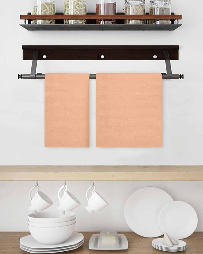 Orange Pink Dish Towels Set, Waffle Weave Kitchen Towels Microfiber Towels Cleaning, Solid Contemporary Color Minimalist Pure Color Soft Absorbent Dish Drying Towels Hand Towels 4 Pack 15.7x23.6 Inch - Image 3