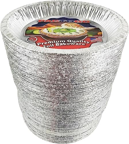 PACTOGO Aluminum Foil Pie Pan (Actual Top-Out 9-5/8 Inches - Top-In 8-3/4 Inches - Vertical Depth 1-3/16 Inches) - Disposable Baking Tin Plates (Pack of 100) by PACTOGO