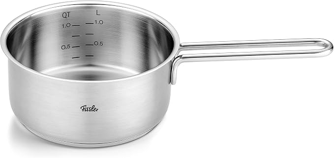 Fissler Pure Collection 6-Piece Stainless Steel Saucepan Set with Metal Lids (3 Saucepans, 1 Stewing Pan 1 Saucepan 1 Stainless Steel Care) - Induction, Silver - Image 4