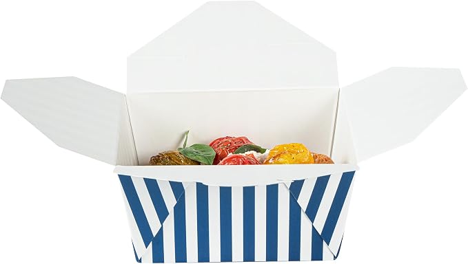 Restaurantware 30 oz Blue And White Stripe 1 Bio Box Container, 50 Ct - Image 11