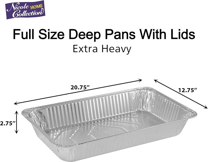Full Size Aluminum Pans With Lids, 21x13 Large Disposable Roasting & Baking Deep Foil Pans - 10 Pack - Extra Heavy Duty Durable Chafing Trays for Restaurants, Steam Table, Buffets & Bakeware - Image 2