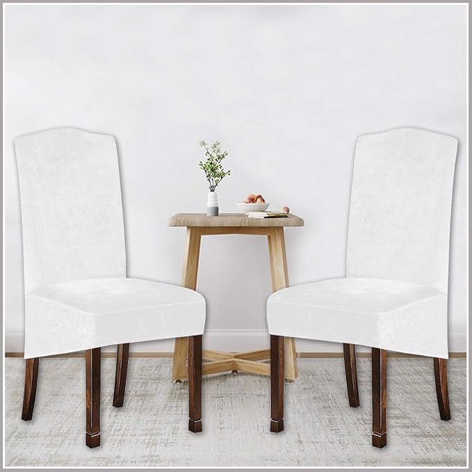 Velvet Plush XL Dining Chair Covers, Stretch Chair Slipcover, Spandex High Chairs Protector Covers Seat Slipcover with Elastic Band for Dining Room,Wedding, Ceremony (White, Set of 6) - Image 5