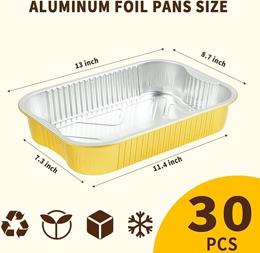 30-Pack 9x13 Gold Aluminum Foil Pans | Heavy Duty Half Size Baking Pan - Image 3