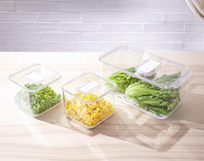 elabo Food Storage Containers Fridge Produce Saver- Stackable Refrigerator Organizer Keeper Drawers Bins Baskets with Lids and Removable Drain Tray for Veggie, Berry and Fruits - Image 9