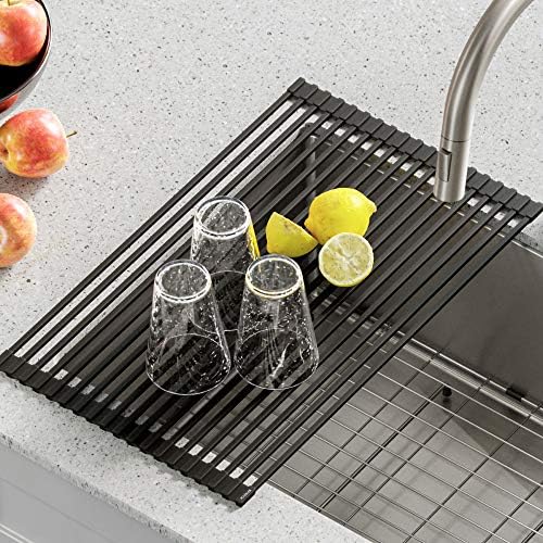 Kraus Multipurpose Over-Sink Roll-Up Dish Drying Rack, Colander and Trivet in Light Grey, KRM-10GREY - Image 2