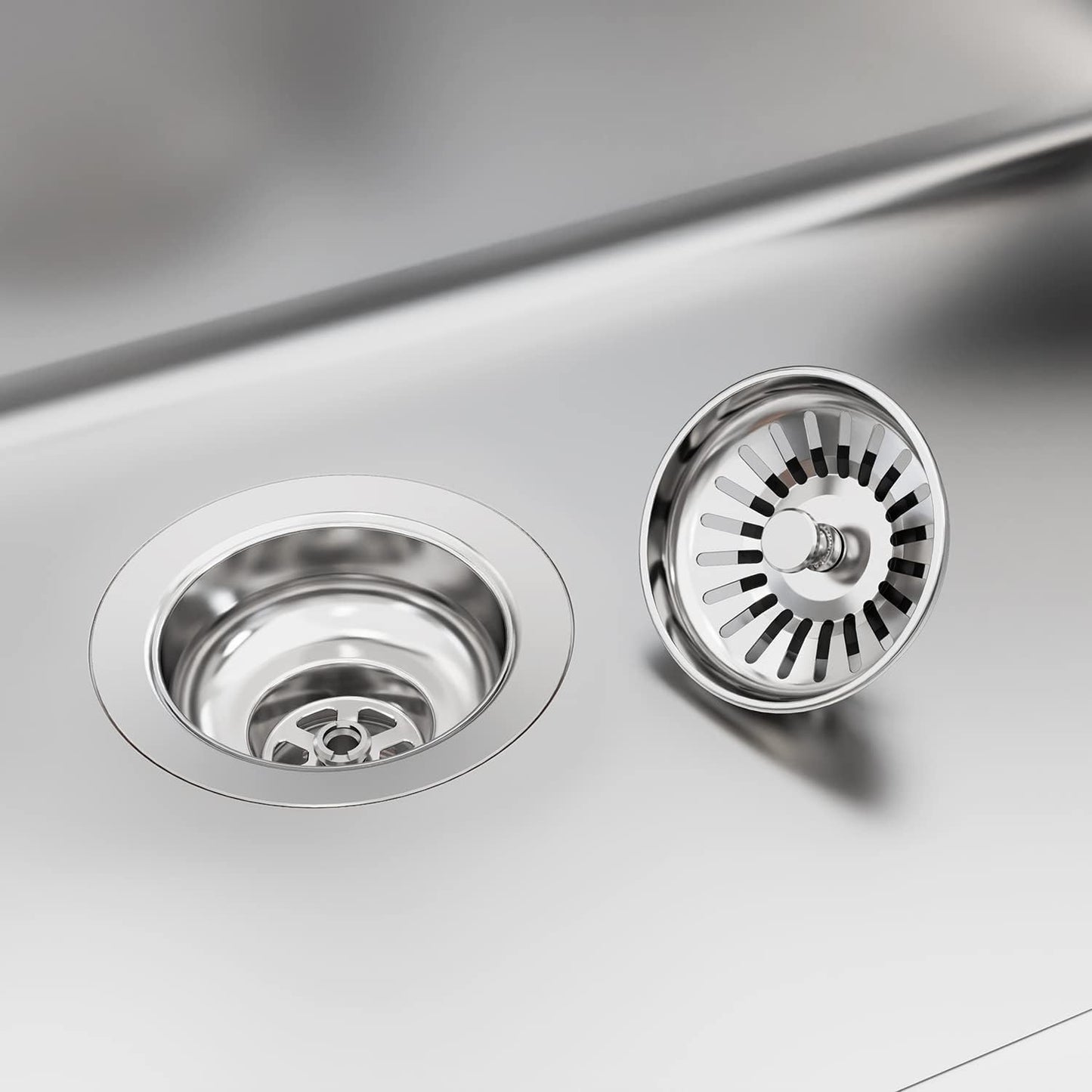 KONE Sink Drain Assembly, Kitchen Sink Drain Strainer Kit with Removable Strainer Basket Stopper, Universal fit USA Home/Commercial 3-1/2 Inch Standard Sink Drain Hole (Polish)