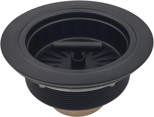 3-1/2 Inch Matte Black All Stainless Steel Kitchen Sink Drain Strainer Assembly with Strainer Basket, Drain Stopper Replacement for 3.5 Inch Kitchen Sink