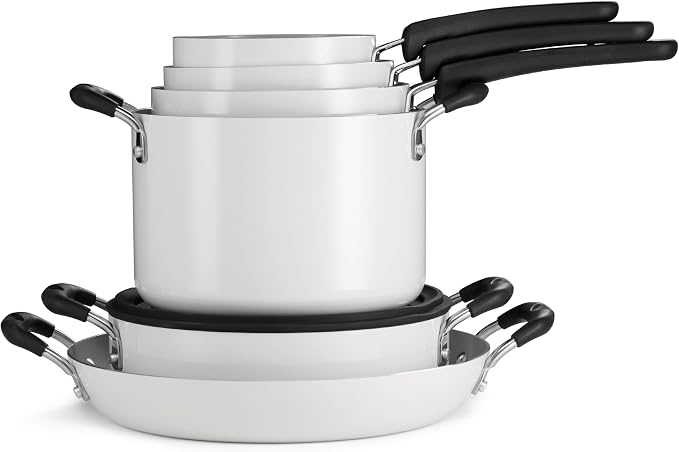 Tramontina Ceramic Non Stick 11-Piece Nesting Pots and Pans Set - White by Tramontina