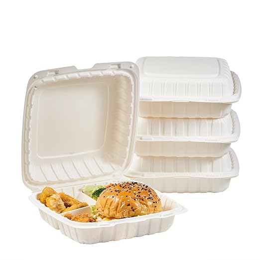 FULING 9X9 3 Compartment 50-Pack Plastic Clamshell Take Out Food Containers, Heavy Duty Disposable To-go Box For Cake, Sandwich, Salad, Dessert by FULING