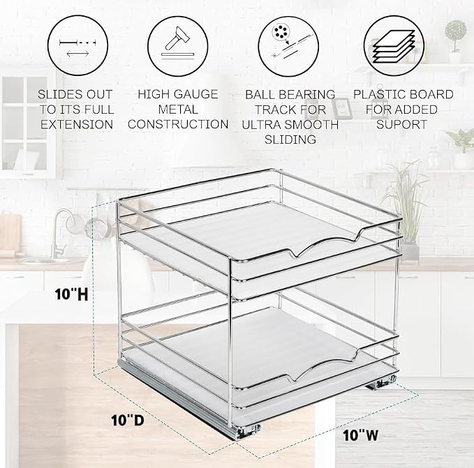 Pull-Out Cabinet Spice Rack Organizer 2-Tier, 10 ½"W x 10 ⅜"D x 8 ⅞"H - Image 5
