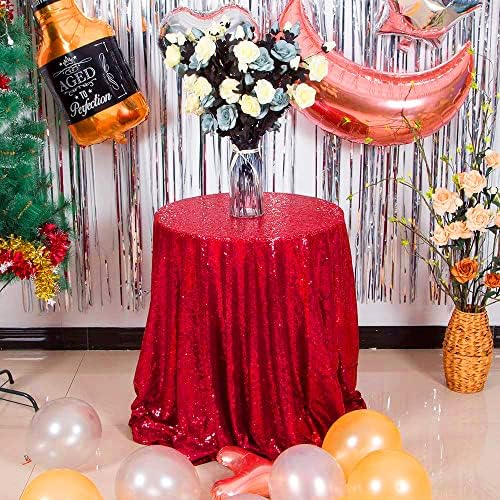 JYFLZQ Red Sequin Tablecloth, Glitter Party Table Cover 50 Inch Round by JYFLZQ
