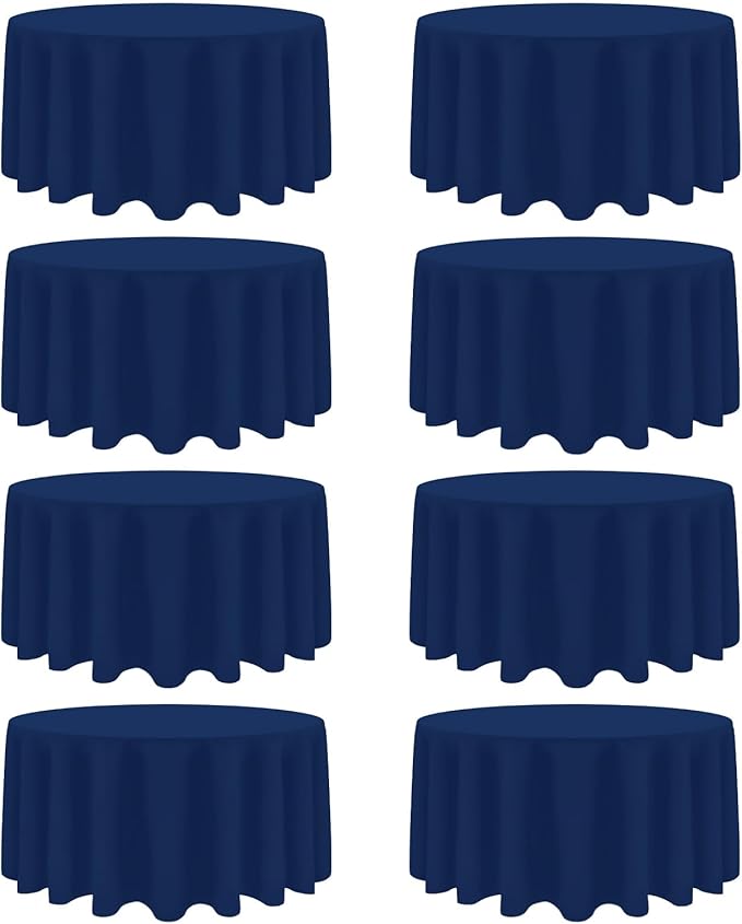 8 Packs 90 Inch Navy Blue Round Tablecloth by Heneger