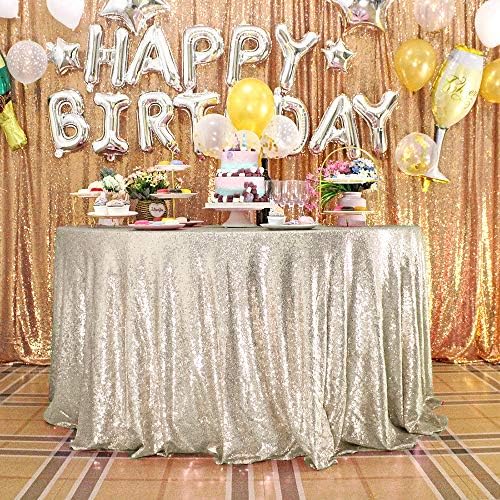 JYFLZQ Champagne Sequin Tablecloth Glitter Party Table Cover 108 Inch Round by JYFLZQ