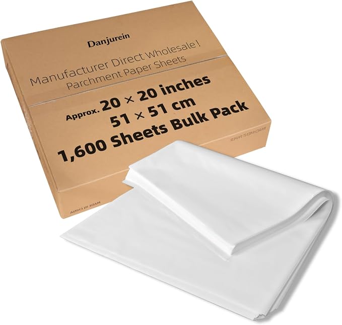 20x20" 1600 Bulk Sheets Industrial Grade Commercial Baking Parchment Paper | Food safe & heat resistant, non-stick greaseproof liners for bakeries, restaurants, food processing & commercial kitchens by DanjureinParchmentManufacturer