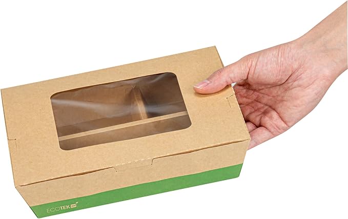 Restaurantware Paper Bento Box 100 Count 51 Ounces Paper Lunch Container Kraft Food Box, Greaseproof Disposable Three Compartment Meal Prep Box with Transparent PLA window - Image 12