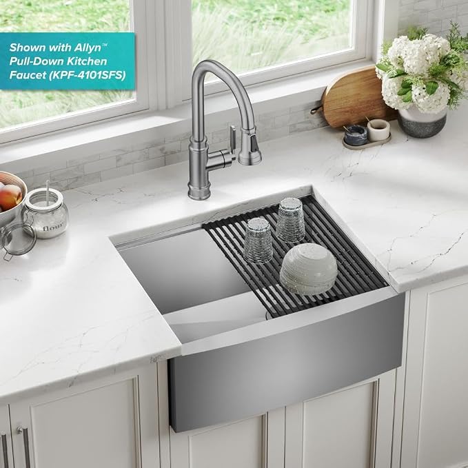 KRAUS Kore 24-Inch Farmhouse Workstation 16 Gauge Single Bowl Stainless Steel Kitchen Sink with Accessories, KWF210-24 - Image 2